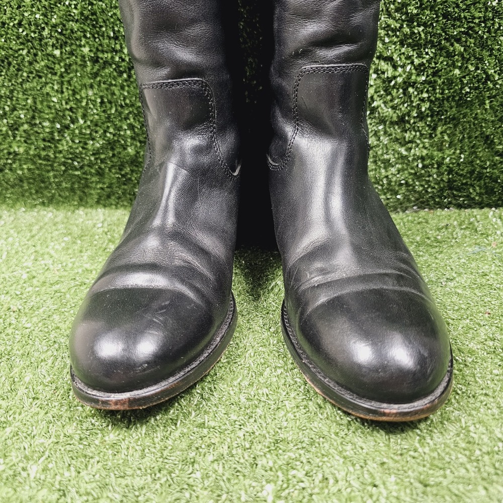 Frye Melissa Button 2 Black Leather Pull On Riding Tall Boots Womens Size 7 B - Picture 4 of 10